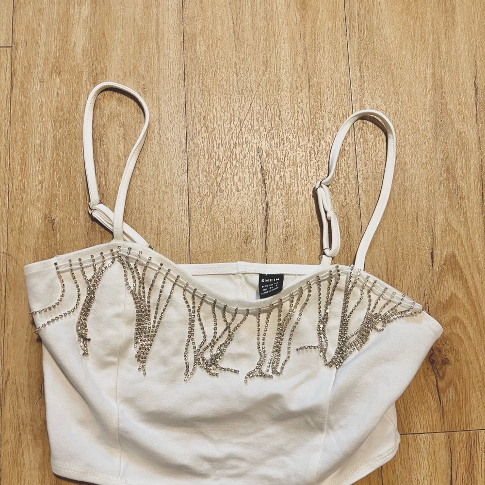 Elegant White Rhinestone Women's Top